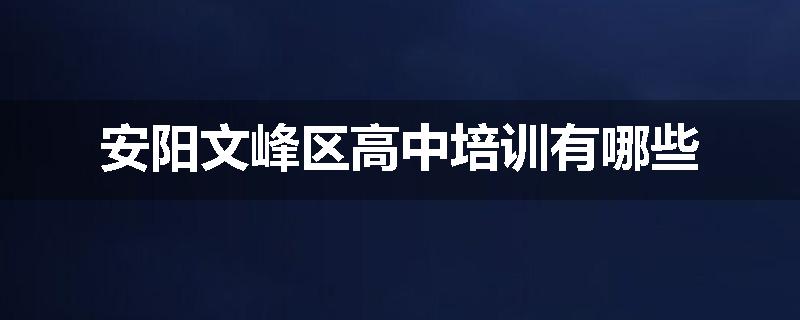 安阳文峰区高中培训有哪些
