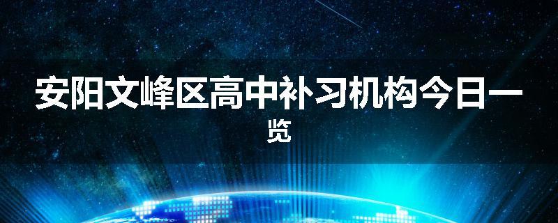 安阳文峰区高中补习机构今日一览
