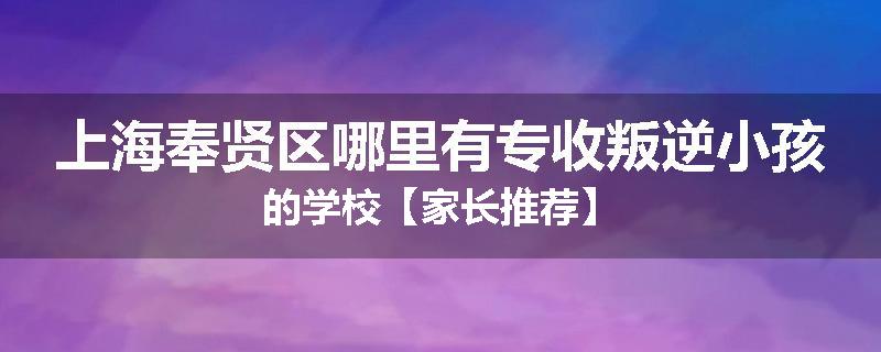 上海奉贤区哪里有专收叛逆小孩的学校【家长推荐】