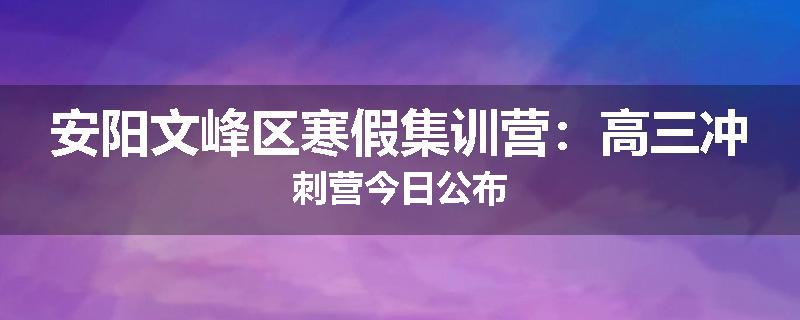 安阳文峰区寒假集训营：高三冲刺营今日公布