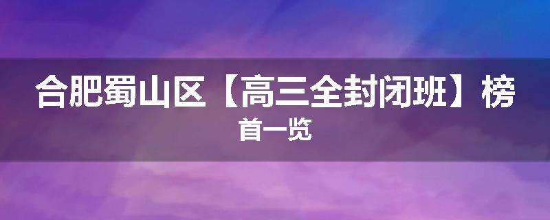 合肥蜀山区【高三全封闭班】榜首一览