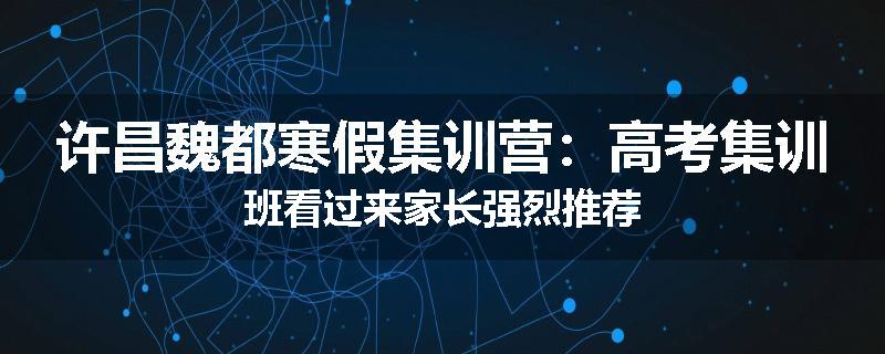 许昌魏都寒假集训营：高考集训班看过来家长强烈推荐