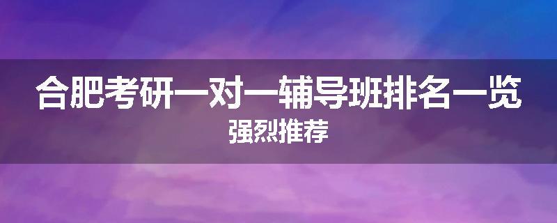 合肥考研一对一辅导班排名一览强烈推荐