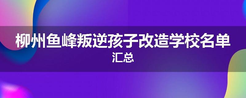 柳州鱼峰叛逆孩子改造学校名单汇总