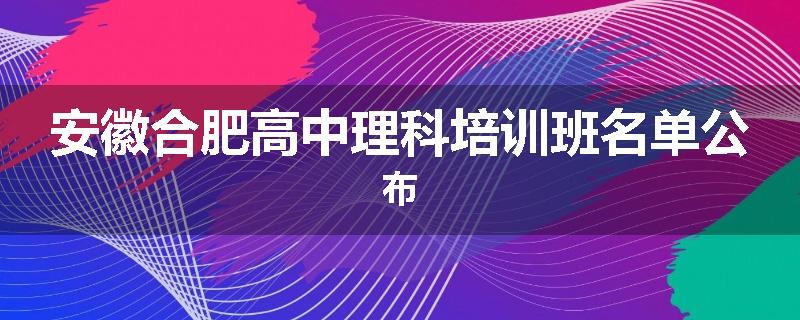 安徽合肥高中理科培训班名单公布