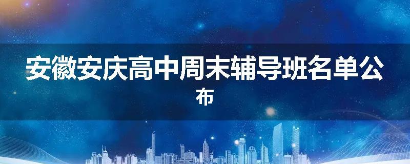 安徽安庆高中周末辅导班名单公布