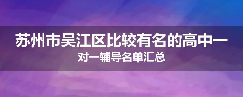 苏州市吴江区比较有名的高中一对一辅导名单汇总