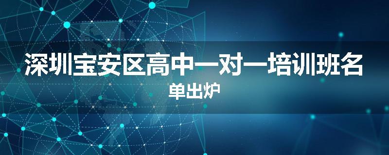 深圳宝安区高中一对一培训班名单出炉