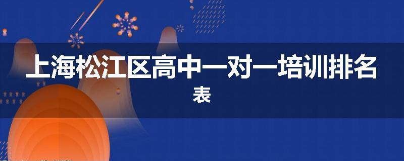 上海松江区高中一对一培训排名表