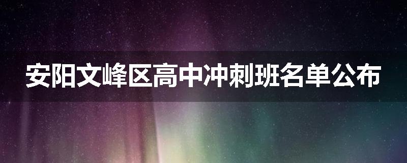 安阳文峰区高中冲刺班名单公布