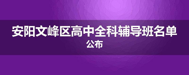 安阳文峰区高中全科辅导班名单公布