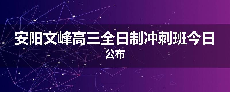 安阳文峰高三全日制冲刺班今日公布