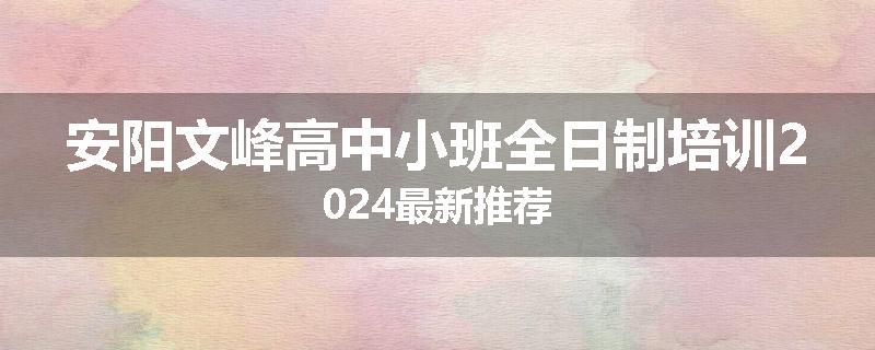 安阳文峰高中小班全日制培训2024最新推荐