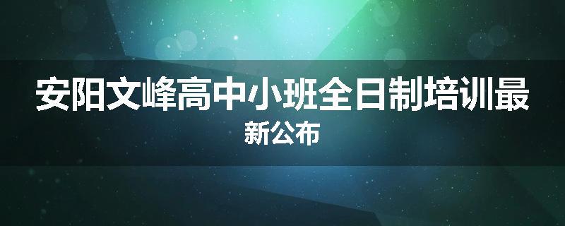 安阳文峰高中小班全日制培训最新公布