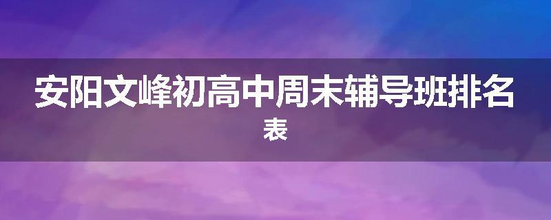 安阳文峰初高中周末辅导班排名表