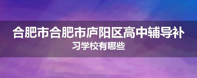 合肥市合肥市庐阳区高中辅导补习学校有哪些