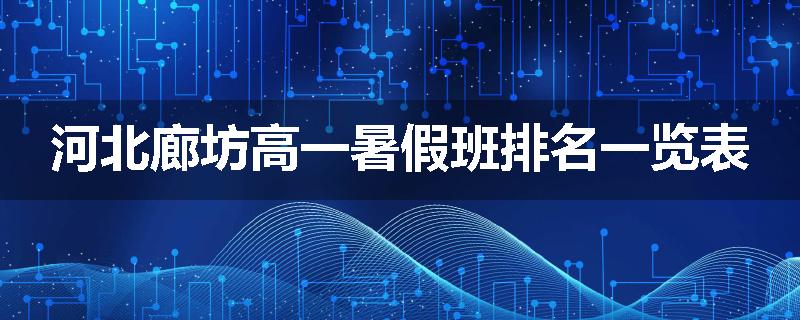 河北廊坊高一暑假班排名一览表