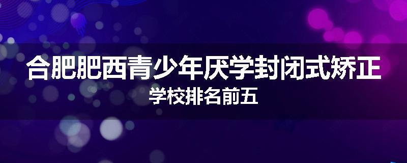 合肥肥西青少年厌学封闭式矫正学校排名前五