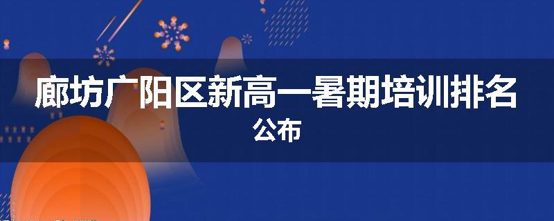 廊坊广阳区新高一暑期培训排名公布