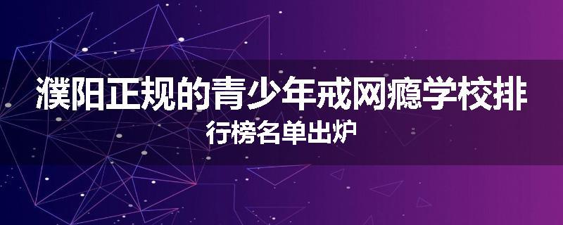 濮阳正规的青少年戒网瘾学校排行榜名单出炉