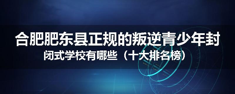 合肥肥东县正规的叛逆青少年封闭式学校有哪些（十大排名榜）