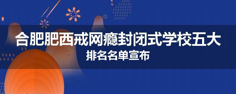 合肥肥西戒网瘾封闭式学校五大排名名单宣布