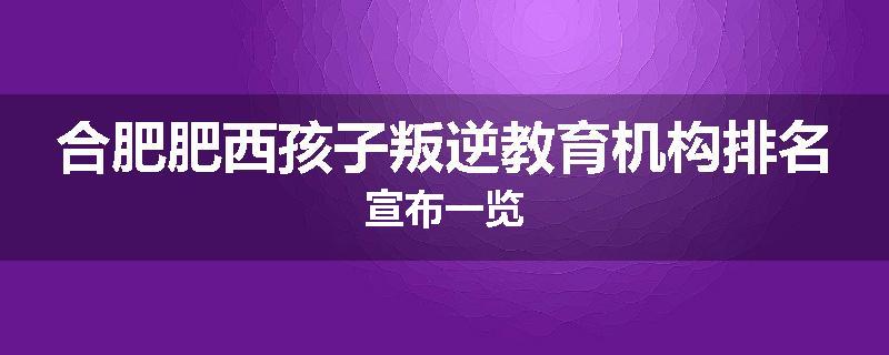 合肥肥西孩子叛逆教育机构排名宣布一览