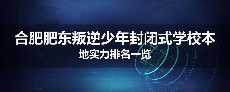 合肥肥东叛逆少年封闭式学校本地实力排名一览