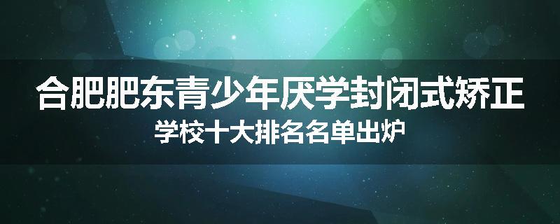 合肥肥东青少年厌学封闭式矫正学校十大排名名单出炉