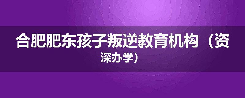 合肥肥东孩子叛逆教育机构（资深办学）