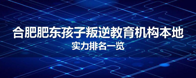 合肥肥东孩子叛逆教育机构本地实力排名一览