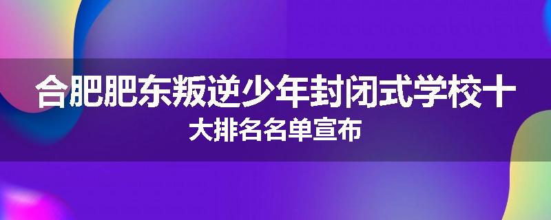 合肥肥东叛逆少年封闭式学校十大排名名单宣布