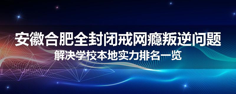 安徽合肥全封闭戒网瘾叛逆问题解决学校本地实力排名一览