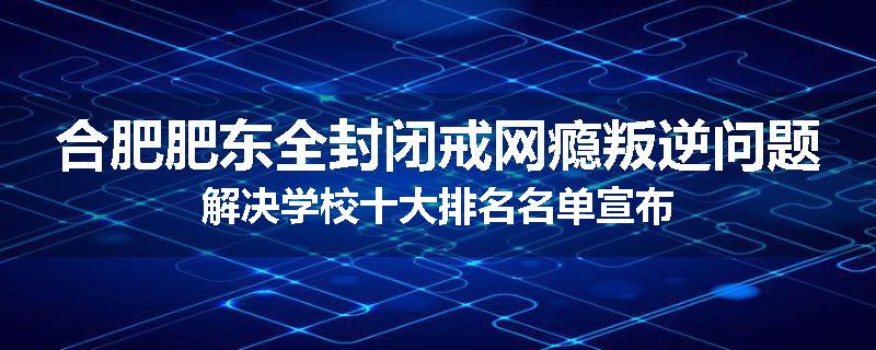 合肥肥东全封闭戒网瘾叛逆问题解决学校十大排名名单宣布