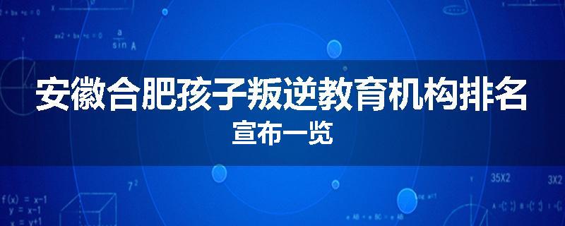 安徽合肥孩子叛逆教育机构排名宣布一览
