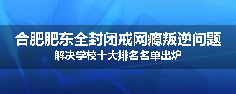 合肥肥东全封闭戒网瘾叛逆问题解决学校十大排名名单出炉