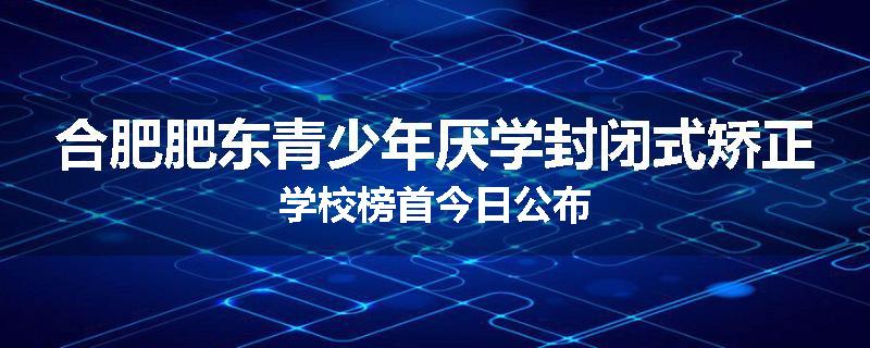 合肥肥东青少年厌学封闭式矫正学校榜首今日公布