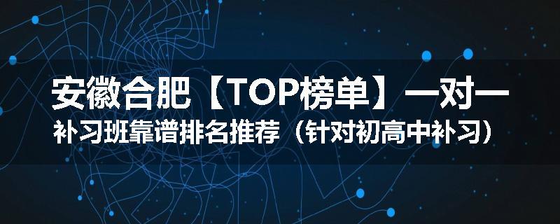 安徽合肥【TOP榜单】一对一补习班靠谱排名推荐（针对初高中补习）