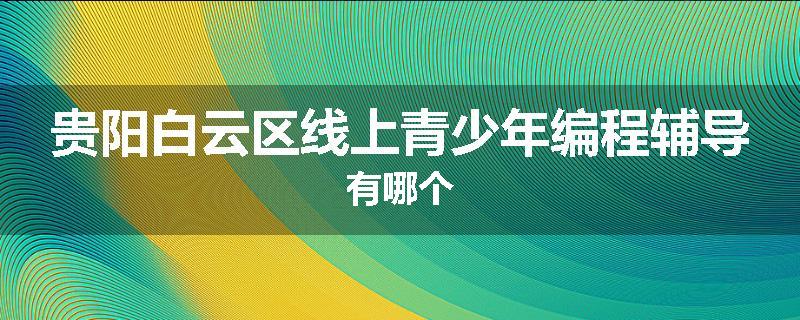 贵阳白云区线上青少年编程辅导有哪个
