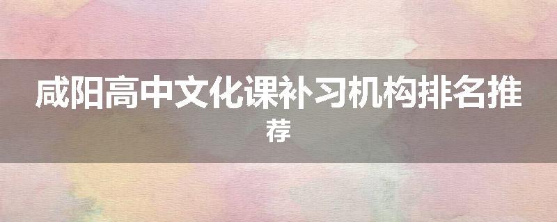咸阳高中文化课补习机构排名推荐