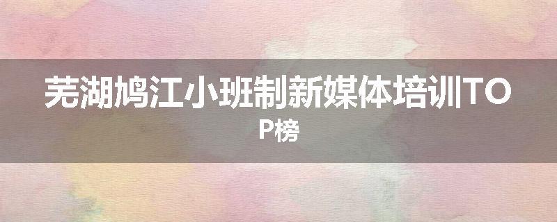 芜湖鸠江小班制新媒体培训TOP榜