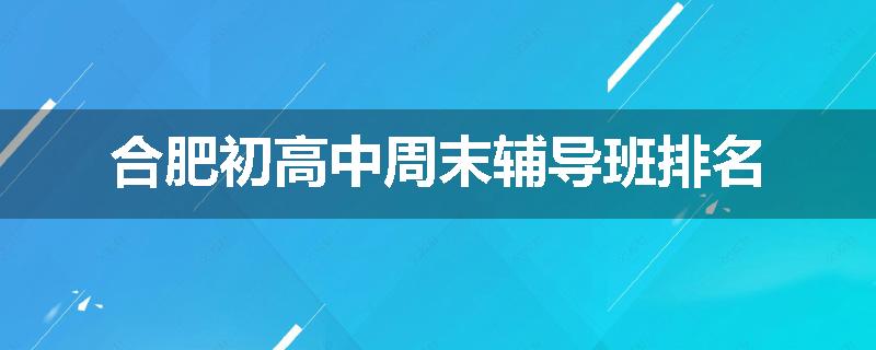 合肥初高中周末辅导班排名