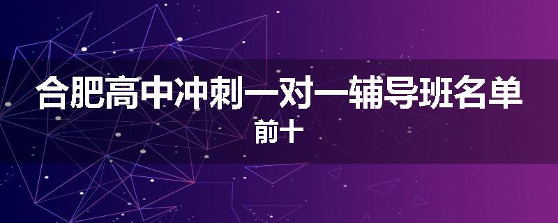 合肥高中冲刺一对一辅导班名单前十