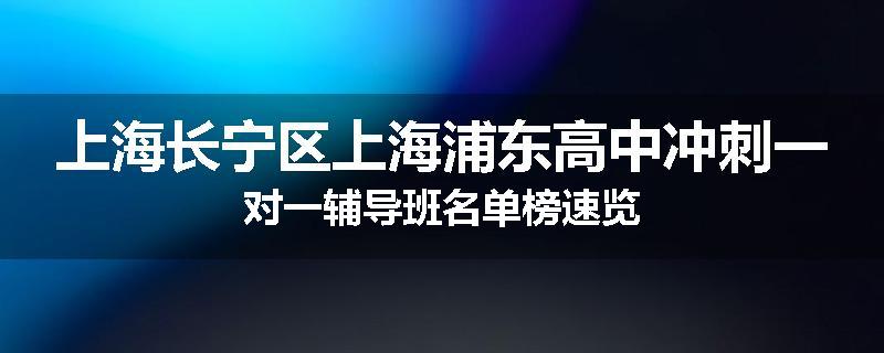 上海长宁区上海浦东高中冲刺一对一辅导班名单榜速览