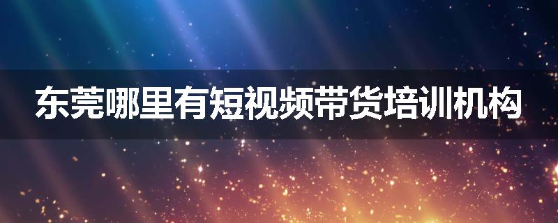 东莞哪里有短视频带货培训机构