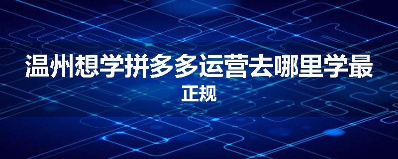 温州想学拼多多运营去哪里学最正规