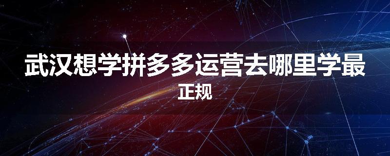 武汉想学拼多多运营去哪里学最正规