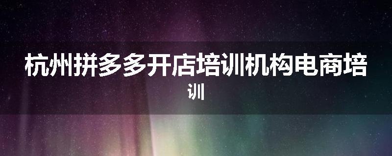 杭州拼多多开店培训机构电商培训
