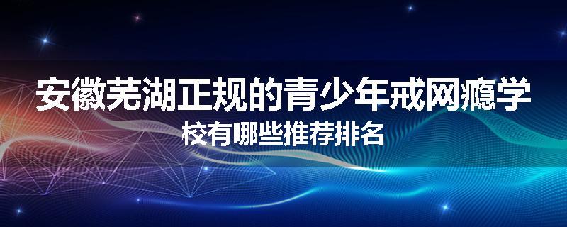 安徽芜湖正规的青少年戒网瘾学校有哪些推荐排名