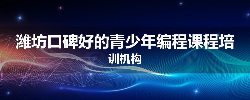 潍坊口碑好的青少年编程课程培训机构